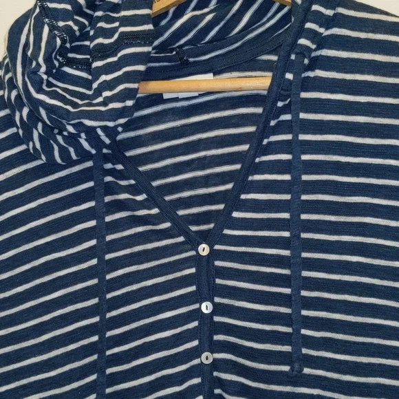 JJill Women's Size L Petite Linen Cotton Blend Nautical Theme Popover Top - Picture 5 of 13